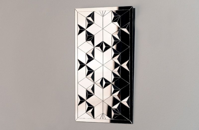 Liquefy Memories (2024), square plaster panels with tessellated mirror grids, view 2