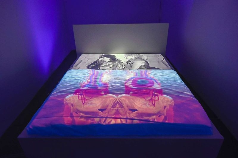 Sleep Synthesis, 2023. Video installation projected onto a bed in a darkened room